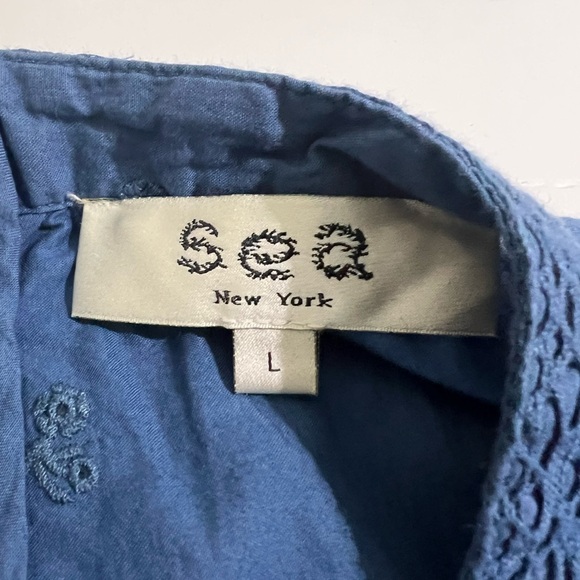 Sea New York Loren Tunic Dress Blue Embroidered Cotton Size L Yacht Wife - Picture 4 of 12